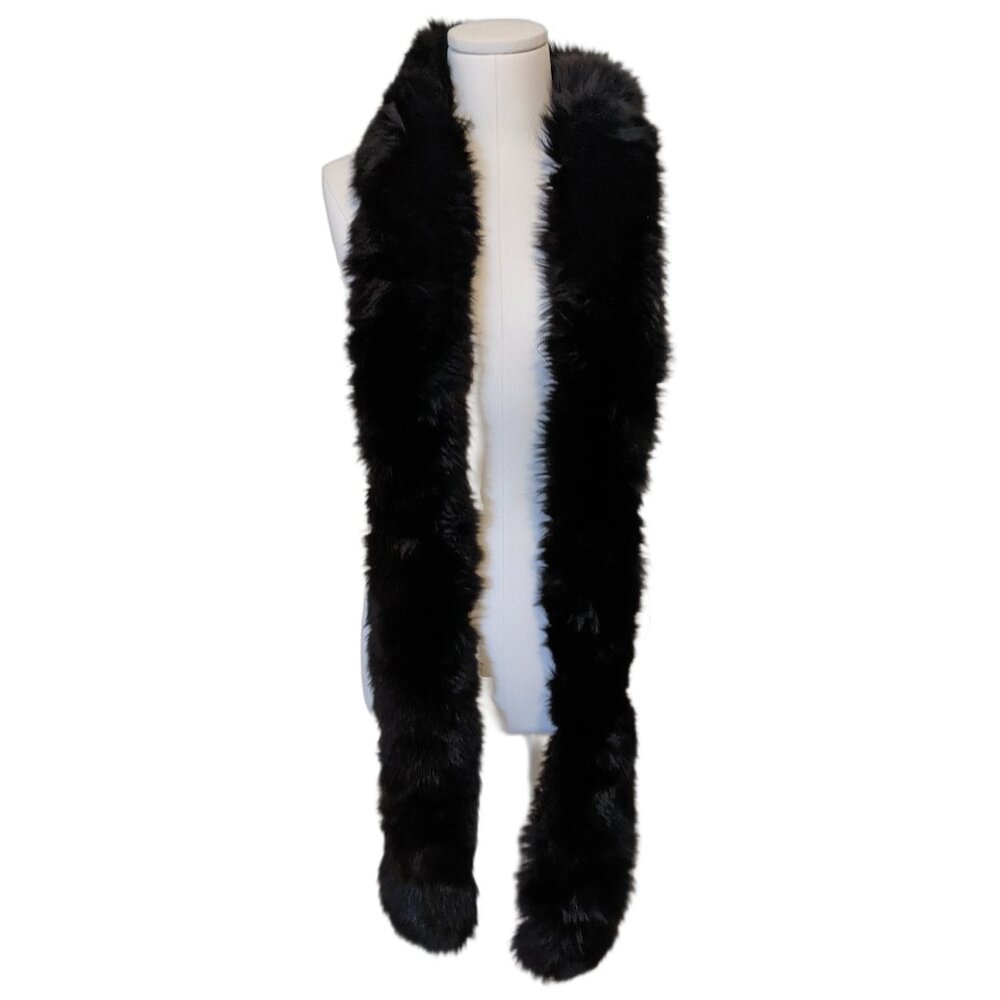 Vintage Black Real Fur Stole Satin Lined Wrap Shawl Evening Glam Old Hollywood